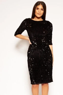 Louisette - Black Velvet Sequin Bodycon Dress -Deals Sarto View Store missg.dec2 .201843732