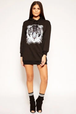 Clio - Black Sequin Tiger Hooded Jumper Dress -Deals Sarto View Store missg.dec2 .201844639