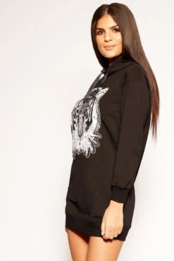 Clio - Black Sequin Tiger Hooded Jumper Dress -Deals Sarto View Store missg.dec2 .201844651