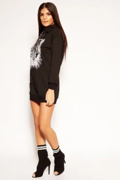 Clio - Black Sequin Tiger Hooded Jumper Dress -Deals Sarto View Store missg.dec2 .201844652