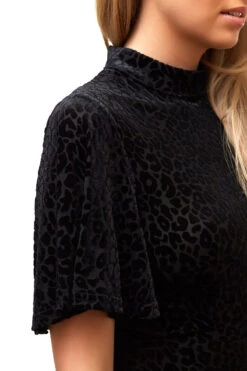 Jocelyn - Black Velvet Leopard Print Shift Dress -Deals Sarto View Store missg.dec .201717852