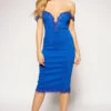 Karlee - Royal Blue Off Shoulder Lace Trim Bodycon Dress
