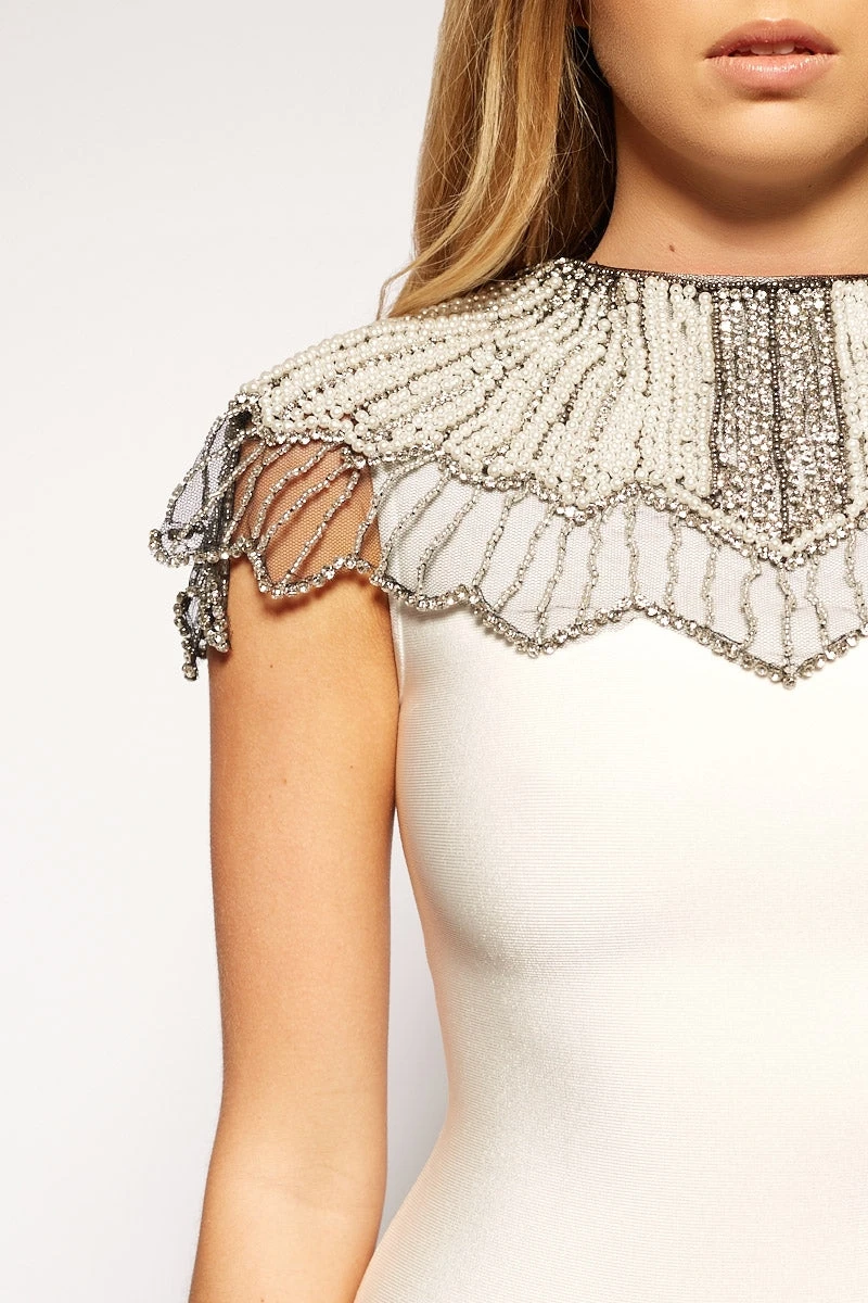 Belice - Diamante Embellished Cape White Bandage Dress 5 Belice - Diamante Embellished Cape White Bandage Dress - Image 5