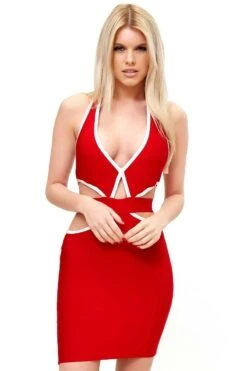 Alpine - Red Halter-neck Bandage Dress