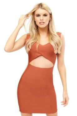 Liliana - Rust Cross Over Bust Bandage Dress