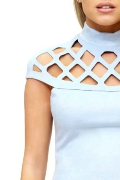 Eleni - Pale Blue Scuba Suede High Neck Bodycon Dress -Deals Sarto View Store missg.mar .2.20175776