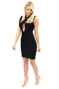Hilary - Black Crossover Choker Neck Body-con Dress -Deals Sarto View Store missg.mar .20174363