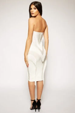 Caryss - White Strapless Fringe Bandage Midi Dress 9 Caryss - White Strapless Fringe Bandage Midi Dress -Deals Sarto View Store missg.mar .201822954