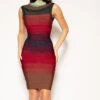 Puerto Rico - High Neck Bandage Midi Dress