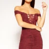 Elin - Plum Off The Shoulder Ruched Bodycon Dress