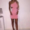 April - Pink One Shoulder Body-con Dress