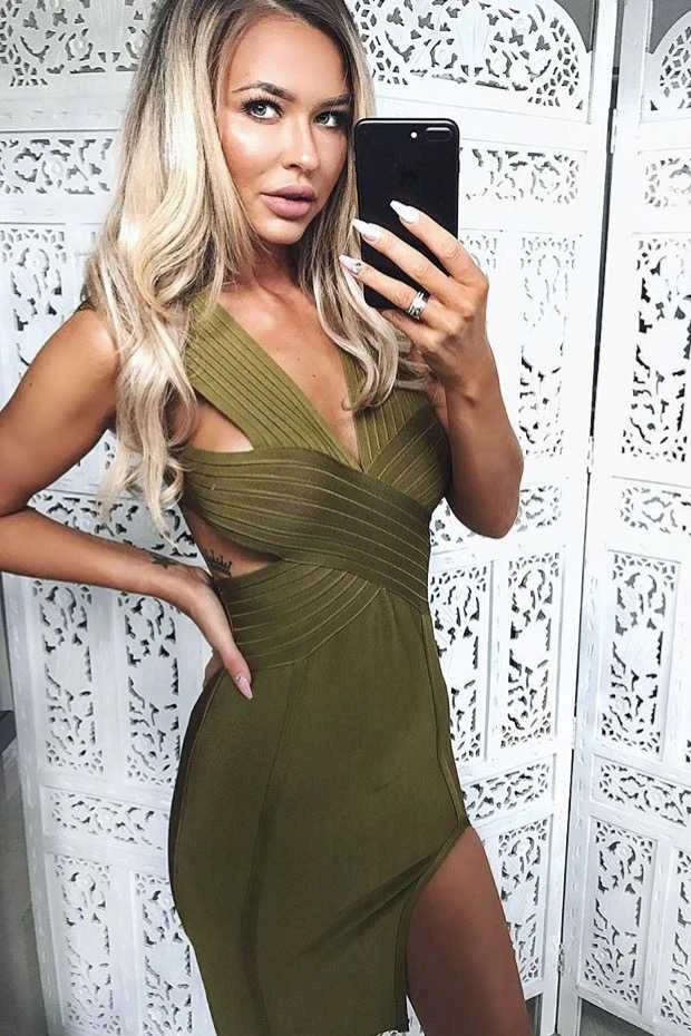 Soreya - Olive Green Cut Out Bandage Dress 5 Soreya - Olive Green Cut Out Bandage Dress - Image 5