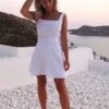Caprio - White Belted Skater Dress