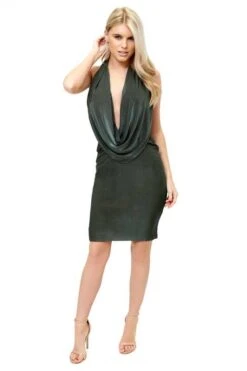 Anastasia - Khaki Draped Halter-Neck Mini Dress