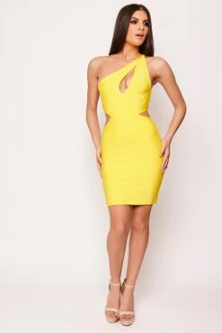 Sydney - Yellow One Shoulder Cut Out Bandage Dress -Deals Sarto View Store wjrs1220