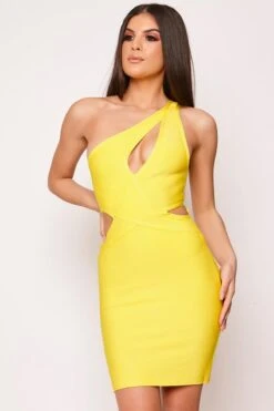 Sydney - Yellow One Shoulder Cut Out Bandage Dress