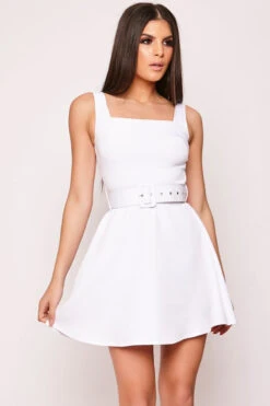 Caprio - White Belted Skater Dress 8 Caprio - White Belted Skater Dress -Deals Sarto View Store wjrs2005