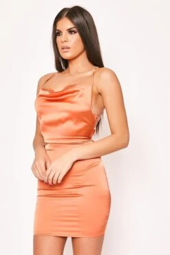 Liliya - Rust Satin Tie Up Back Mini Bodycon Dress 7 Liliya - Rust Satin Tie Up Back Mini Bodycon Dress -Deals Sarto View Store wjrs2689 2