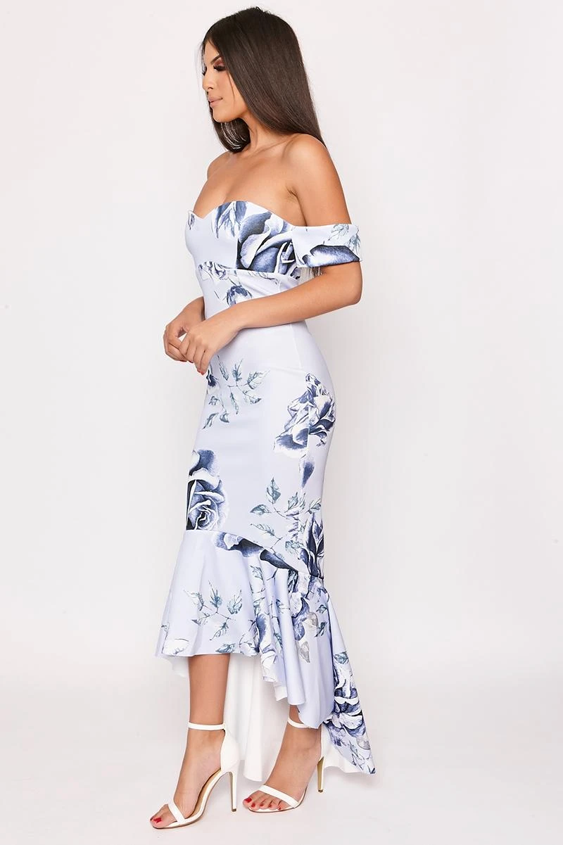 Joules - Blue Floral Print Bandeau Fishtail Dress 2 Joules - Blue Floral Print Bandeau Fishtail Dress - Image 2