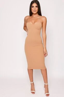 Deals Sarto View Store 32 Freada - Tan Bustier Strap Detail Bodycon Dress