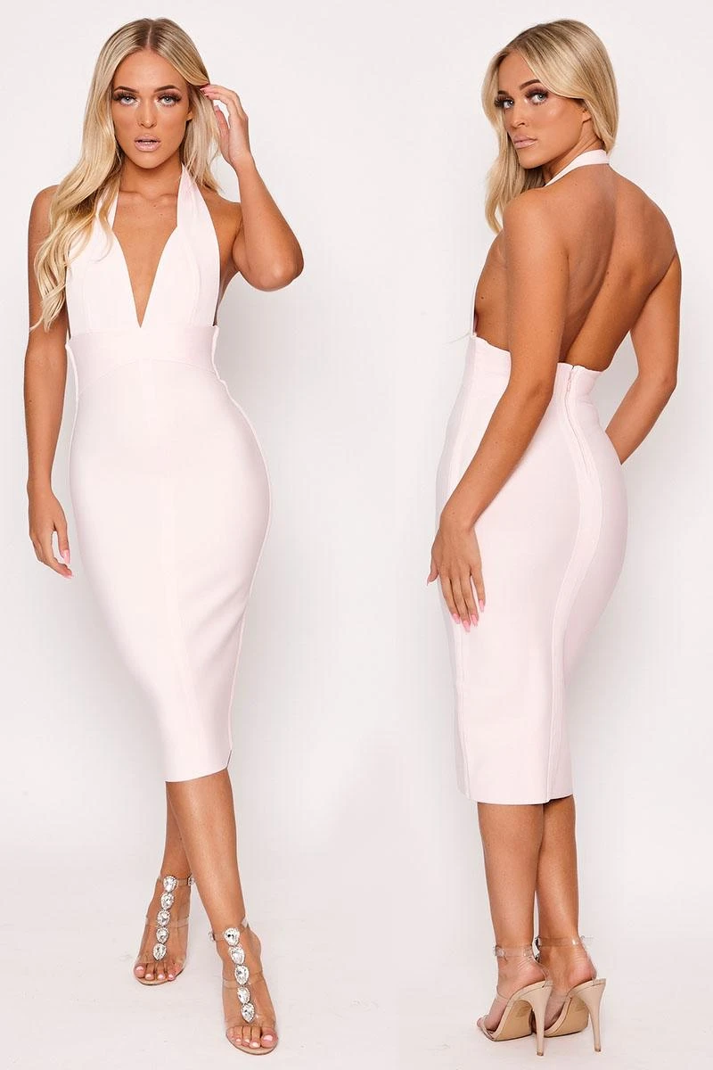 Felicity - Pale Pink Halterneck Bandage Midi Dress 1 Felicity - Pale Pink Halterneck Bandage Midi Dress