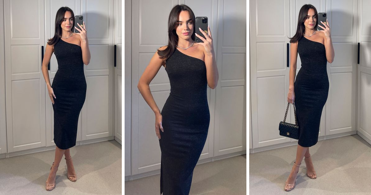 Deals Sarto View Store -Deals Sarto View Store Jersey One Shoulder Bodycon Dress in Black And Silver Sparkle